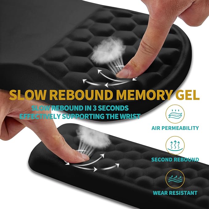 Hokafenle 2 in 1 Ergonomic Mouse Pad Wrist Support & Wrist Rest for Computer Keyboard Set, with Relieve Carpal Tunnel Pain Massage Bulge and Full Memory Gel Design (2In1 Set, Black)