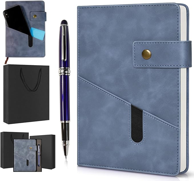vfaejll A5 Lined Leather Journal Notebook,Hardcover Journal Set with Pen and Gift Box,100Pages 100gsm Thick Ruled Paper Daily Diary for Men Women School,Travel,Business,Work,Writing 5.9" X 8.4"