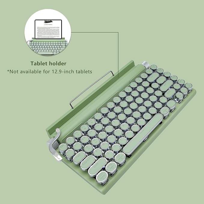 Adventurers Retro Typewriter-Style Mechanical Keyboard, 83 Keys, 75% Compact Layout, Bluetooth 5.0 and Wired, Hot-Swappable Blue Switch, White Backlit for Windows/Mac/iPad/PC/Laptop (Mint Green)