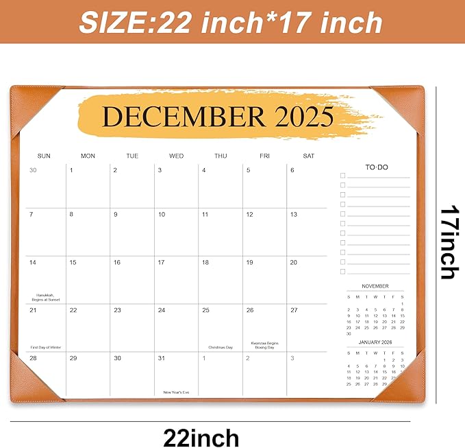 Desk Calendar 2026 – 18-Month Desktop Calendar from Jan 2026 to Jun 2027, for Office, School & Home Use – Large Teacher Desk Calendar 22x17 (Brown)