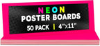 Hygloss Small Poster Board 4x11 - 50 Neon Pink Single Color Poster Boards Bulk Pack - 10 Pt. Thickness Colored Poster Board Paper for Projects, Flash Cards, Signs - Posterboard Multipack 4" x 11"