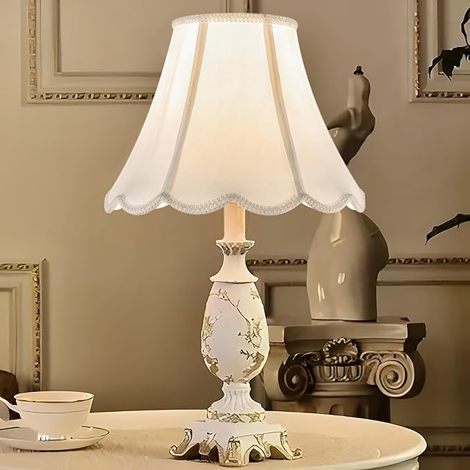 GO&SO Off White Bell Lamp Shade Medium, Scalloped Lampshade Braids with Petal Edges for Table Lamp,Floor Lamps Replacement, 6×13×9.8 Inch Spider Easy Assembly Modern Art Deco Lampshades for Bedroom