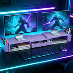 Spacrea Metal Desk Organizers and Accessories, Dual Monitor Stand Riser with Drawer and 2 Pen Holders, Desk Accessories & Workspace Desktop Organizers for Office Supplies (Purple)