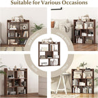 Giantex 7 Cube Bookshelf, Free-Standing Wooden Bookcase, 4 Tier Home Display Shelf, Horizontal Storage Unit w/Anti-Toppling Devices, Open-Back Display Rack for Study, Bedroom, Living Room, Walnut