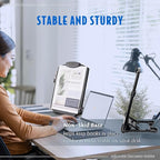 EHO Adjustable Document Holder Bottom with 5mm Shelf Lip, Portable Paper Stand for Reading, Typing, with Clip, Line Guide, Easel Back, for Office, Desktop, Recipes, Music Sheets, paper and more, Black