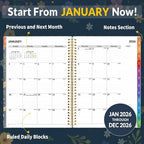 SUNEE 2026 Appointment Book, Quarter-Hourly, Weekly & Monthly - from January 2026 - December 2026, 8.5"x11" Weekly Planner, Flexible Cover, Note Pages, Pockets, Bookmark, Spiral Binding, Navy Flower