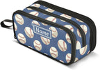 BOENLE Custom Baseballs Ball Blue Pencil Case Box Boys Girls Personalized Name Large Pencil Pouch Stationery Pen Bag Organizer for Kids Adults School Office