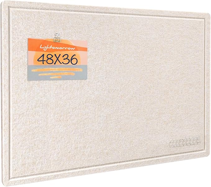 Lightomorrow Large Bulletin Board - 48 x 36 Inches, Decorative Felt Pin Board for Wall - 4' x 3' Foldable Photo Display Board with Self-Adhesive Tape, Includes 20 Push Pins - Oatmeal