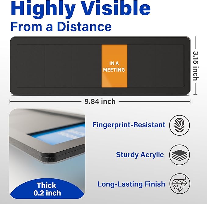 Office Door Signs with 6 Printed Status Options – Do Not Disturb, Out of Office, In a Meeting, Please Knock, Work from Home, Back Soon – Includes Custom Personalized Blank Sticker for Privacy Workspace or Studio Available and Away