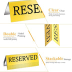 Aemygo 24 Pcs Metal Reserved Table Signs, Golden Table Top Reserved Sign for Restaurants, Double Sided Tent Guest Reservation Table Seat Sign for Wedding, Party, Ceremony, Events(5.91" x 3.15")