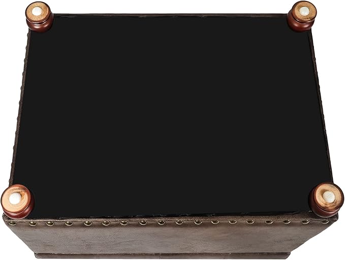 Decent Home 24'' Leather Ottoman with Storage Rectangle Foot Rest Ottomans Stool for Living Room(Brown,Leather Texture)