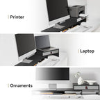Fenge Computer Monitor Riser Stand with Drawer for 2 or 3 Monitors ,Adjustable Length and Angle Desktop Laptop Stand,Office Organizer,Printer,Black
