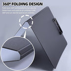 FRETONBA Clipboard Folder, A4 Foldable Clipboard with Horizontal and Vertical Double Metal Clips, 360 Degree Foldable Binder Clipboards with Pen Holder, File Cover Work Folder Clipboards, Purple