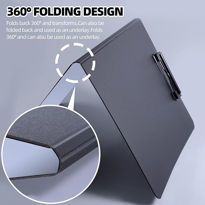 FRETONBA Clipboard Folder, A4 Foldable Clipboard with Horizontal and Vertical Double Metal Clips, 360 Degree Foldable Binder Clipboards with Pen Holder, File Cover Work Folder Clipboards, Purple