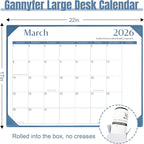 Gannyfer Desk Calendar 2026 with Desktop Mat, Simplified Large 22" x 17" Desktop Pad Calendar, 18 Month Desk Calendar 2026-2027, Use Jan 2026 to Jun 2027, Office Supplies Perfect for Home School and Office - Blue