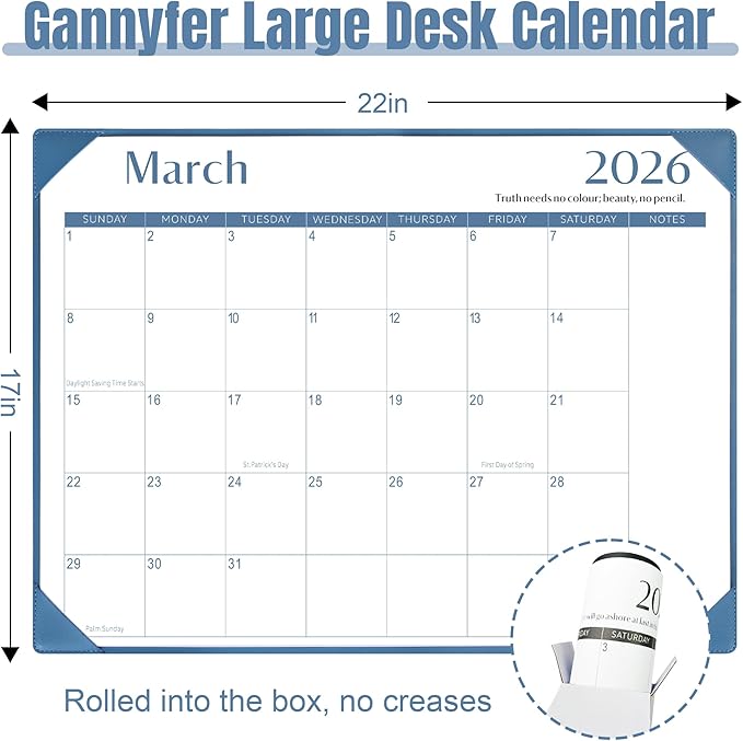 Gannyfer Desk Calendar 2026 with Desktop Mat, Simplified Large 22" x 17" Desktop Pad Calendar, 18 Month Desk Calendar 2026-2027, Use Jan 2026 to Jun 2027, Office Supplies Perfect for Home School and Office - Blue