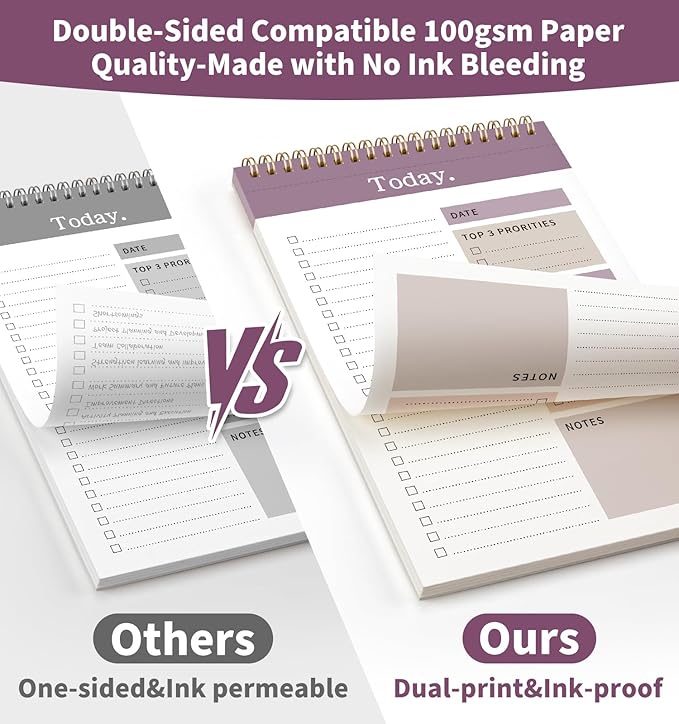 104 Pgs To Do List Notepad, 52 Undated Sheets Duplex-printed Daily Planner For Work Home School Office Desk Accessories Supplies & Goal Setting Tasks -Purple