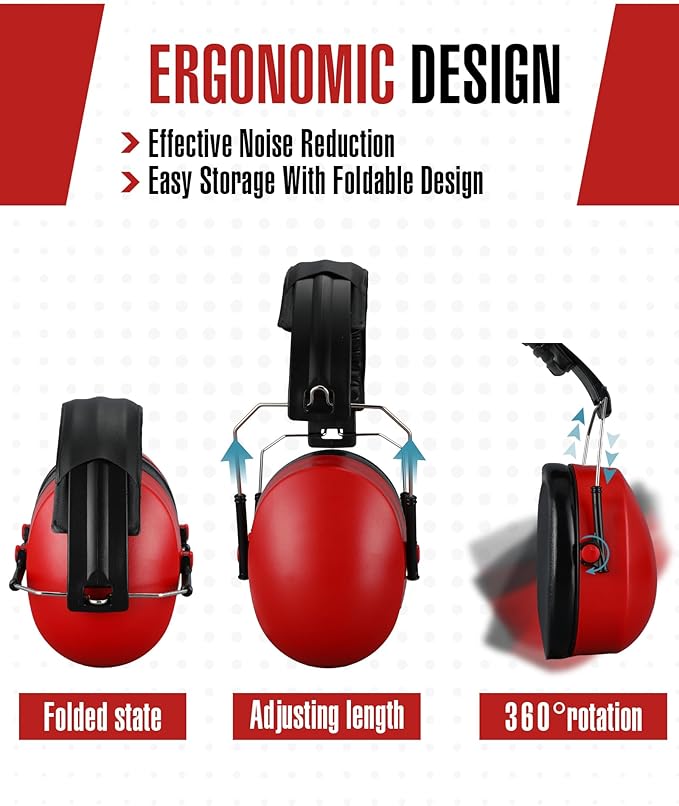 Copkim 12 Pcs Hearing Protection Ear Muffs NRR 28dB Noise Reduction Headphones Shooting Ear Protection Earmuffs(Red)