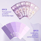 Unjoo White Correction Tape, Easy To Use Cute Applicator for Instant Corrections, For school, Office Workers (Gradient Purple, 5M/196" x 0.2",12pack)