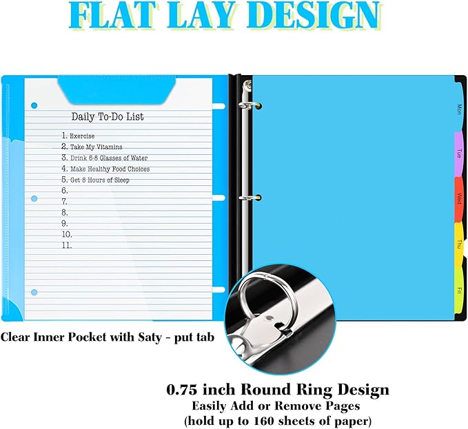 INFUN Telescoping 3 Ring Binder - 4PCS, Flexible Round Binder with Customizable Front Cover and Clear Catalog Pocket, Holds 8.5x11 inch Paper