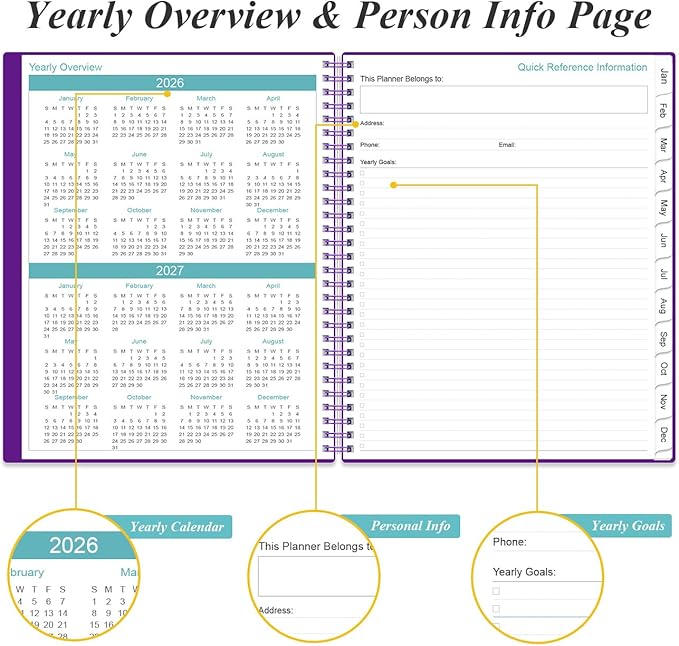 Daily Planner 2026 Full Page Per Day- 2026 Daily & Monthly Planner from January 2026 to December 2026, Day Planner 2026 with 12 Months Tabs, 8.5" x 11", Purple