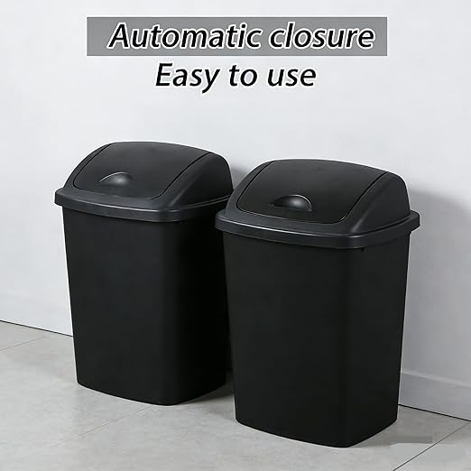 Uumitty 4-Pack Swing Top Wastebasket, 8 Gallon, Black, Modern Plastic Garbage Bin for Kitchen, Bathroom, Garage and Workspace, Fits 8 Gal Liners