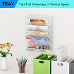 GDINDINFAN Wall File Organizer Holder Mesh Hanging Paper Document Holder,Vertical 6 Pocket Tier for Office Home, White