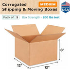 IDL Packaging - B-12128-5 Small Corrugated Shipping Boxes 12"L x 12"W x 8"H (Pack of 5) – Excellent Choice of Sturdy Packing Boxes for USPS, UPS, FedEx Shipping