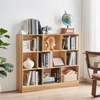 LEYAOYAO 10 Cube Bookshelf with Base,3 Tier Mid-Century Modern Grey Bookcase,Standing Wide Bookshelves Storage Organizer Shelf,Rustic Wood Display Cabinet Book Shelves for Bedroom,Living Room,Office