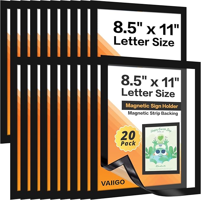 VAIIGO 20-Pack Magnetic Sign Holders 8.5 x 11 - Magnetic Frames for Fridge & Metal Surfaces - File/Document/Paper Holders, Picture & Poster Display Frames for Home, Office, Store