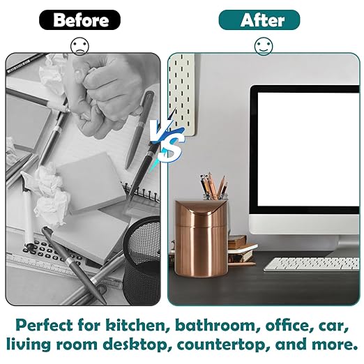 Chemlliy Mini Trash Can, Tiny Desktop Trash Bin with Swing Lid, Stainless Steel Bathroom Countertop Garbage Cans Kitchen Waste Bins with Trash Bag