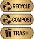 3PCS Recycle Stickers for Trash Bins, Self-Adhesive Waterproof Brushed Gold Trash Compost and Recycling Stickers for Trash Can, Kitchen, Office, Garbage Bin Indoor, Outdoor Use
