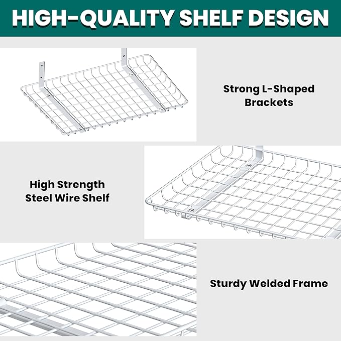 EVERHANGER Garage Wall Shelves 12x24 Inch, Wall Mounted Storage Shelf, Metal Shelf Rack, Heavy-Duty Shelf Organizer 2 Pack, White