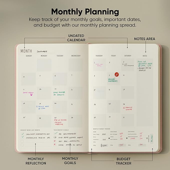 PRODUCTIVITY STORE Pro - Undated, 2026 Planner, 5.8” x 8.3” - The #1 Productivity Planner to Achieve Your 2026 Goals - Planner 2026-2027 - Pink - A5