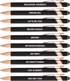 10pcs Inspirational Pens Set Stylus Pens Design Black Ink Smooth Writing Pens No Smudge Office Essentials Inspirational Quotes Engraving Pen for Employee Benefits and Team Rewards Motivational Gifts