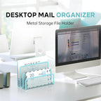 SUPEASY Mail Organizer for Desk, Mesh Metal Mail Holder Countertop with 3-Slot, Letter Sorter File Holder, Office Envelope Organizer for Mails (Blue)
