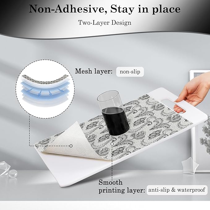 ALIUNI Drawer and Shelf Liner, Non-Slip Kitchen Cabinet Liners Non-Adhesive Thick Strong Grip Waterproof Washable Mats Protect Dresser Shelves Cupboard Bathroom Cabinets, Boho: Floral, 12 in X 10 FT