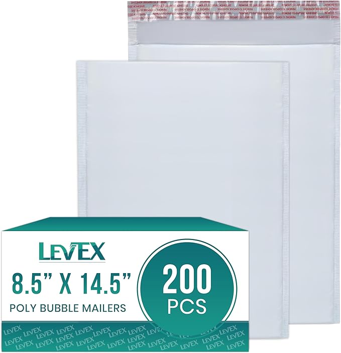Levex - #3 8.5" x 14.5" [200 Pack] Poly Bubble Mailers, Padded Envelope Mailers, Packing Envelope & Mailing Bags for Shipping
