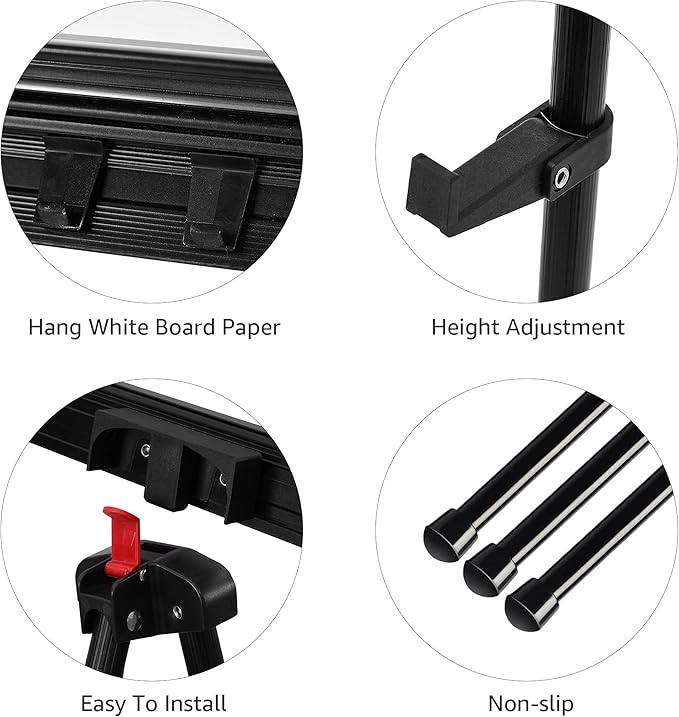 Amazon Basics High Boardroom Aluminum Flipchart Whiteboard and Display Easel Stand with Adjustable Height Telescope Tripod, 35 x 2 x 28 Inches, Black