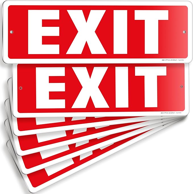 iSYFIX Exit Sign – 6 Pack 12x4 Inch – 100% Rust Free .040 Aluminum Signs, Laminated for Ultimate UV, Weather, Scratch, Water and Fade Resistance, Indoor and Outdoor, Exit Signs for Exterior.