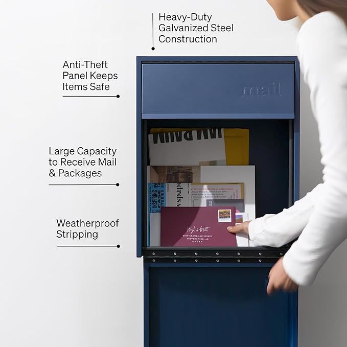 Wall Mount Mailbox - Large, Anti-Theft Locking Mailbox, Weatherproof Mailboxes for Outside The House, 18.5" H x 15" L x 7.5" D (Navy)