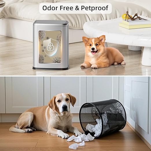 KHMMGK 8L/2.1 Gal Small Bathroom Trash Can with Lid, Swing-Top Rectangular Waste Bin, Stainless Steel Garbage Can for Home, Office, Toilet, Bedroom, Living Room (Silver)