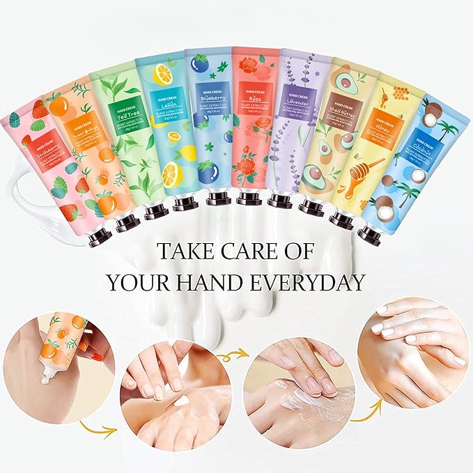 Valentines Day Gifts for Her, 10 Pack Hand Cream for Dry Cracked Hands, Birthday Gifts for Women Girls,Teacher Appreciation Gifts, Natural Plant Fragrance Mini Hand Lotion Moisturizing Hand Care Cream