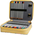Vomgomfom Colored Pencil Case - 124 Slots Pencil Holder with Zipper Closure Twill Fabric Large Capacity Pencil Case for Watercolor Pens or Markers, Pencil Case Organizer for Artist (Yellow Flower)