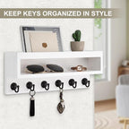 Lucundm Key and Mail Holder Wall Mount, Key Hanger with Long Storage Box and 6 Hooks for Coat, Dog Leash, Home Decor Rack, House Accessories, Entry Way Organizer (White)