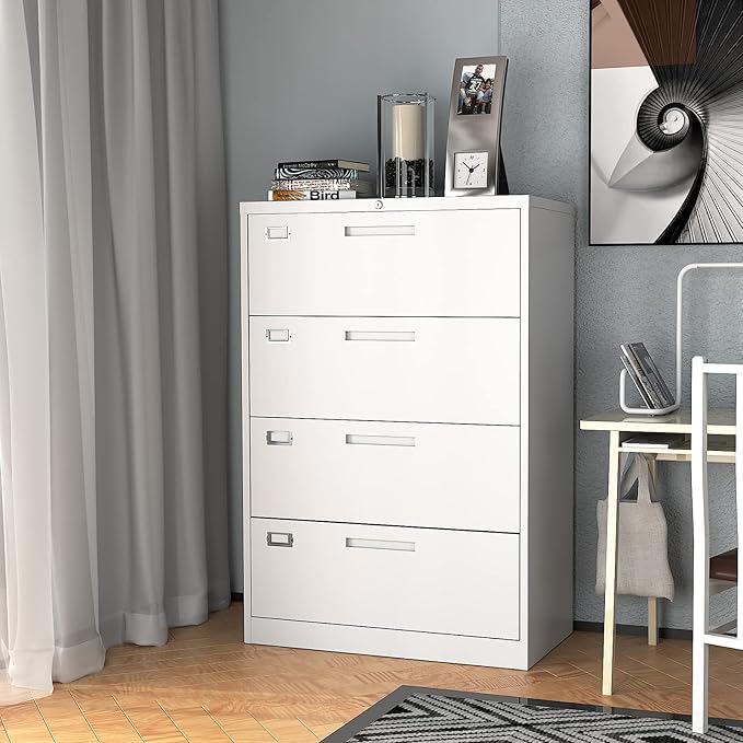 Fesbos Lateral File Cabinet with Lock, 4 Drawer Large Metal Filing Cabinet,Home Office Lockable Storage Cabinet for Hanging Files Letter/Legal/F4/A4 Size-Assembly Required