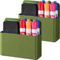 BEYGORM 2 Pack Plastic Magnetic Pen Holder for Refrigerator, Dry Erase Marker Holder for Whiteboard，Magnet School Locker Organizer Accessories, Pencil Cup, Pen Caddy (Army Green)