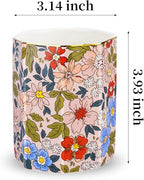 Jwest Pen Holder, Makeup Brush Holder Ceramic Shiny Gold Vintage Floral Flowers Pattern Pencil Cup for Girls Kids Women Durable Stand Desk Organizer Storage Gift for Office, Classroom, Home Pink