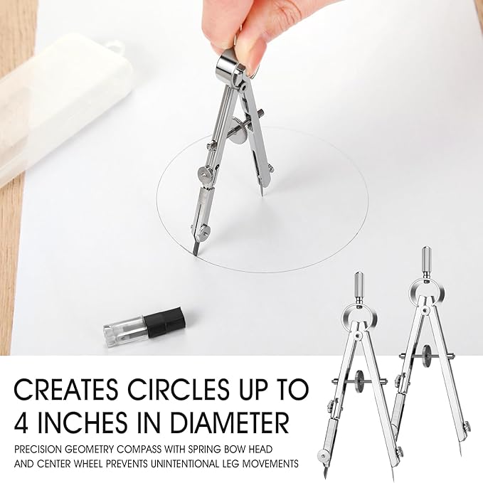 Zonon 12 Pcs Compass for Geometry Compass Bulk for Classroom Math Students Protractor for Art Compass Precision Tool with Pencil Back to School Supply for Office Art Drafting Drawing Wood Working