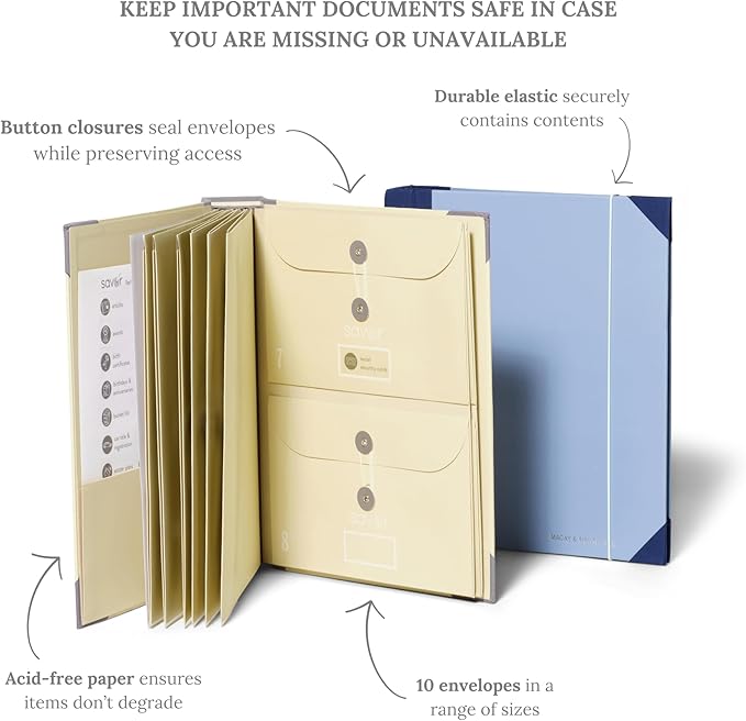 Savor | The Folio™ Document Organizer 2025 Edition | Acid-Free Custom Dyed Cloth-Bound Accordion File Organizer w/ 10 Expandable Pockets | File Folders for Home Organization & Graduation Gift (Blue)